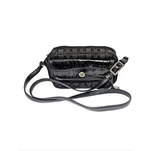 Brighton Signature Black Canvas Croc Leather Zip Wallet Travel Crossbody